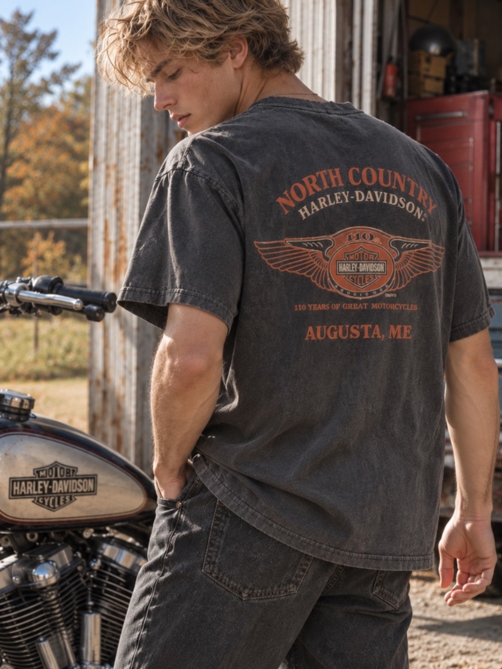 2013 Harley-Davidson Black Tee with Gold Winged 110th anniversary